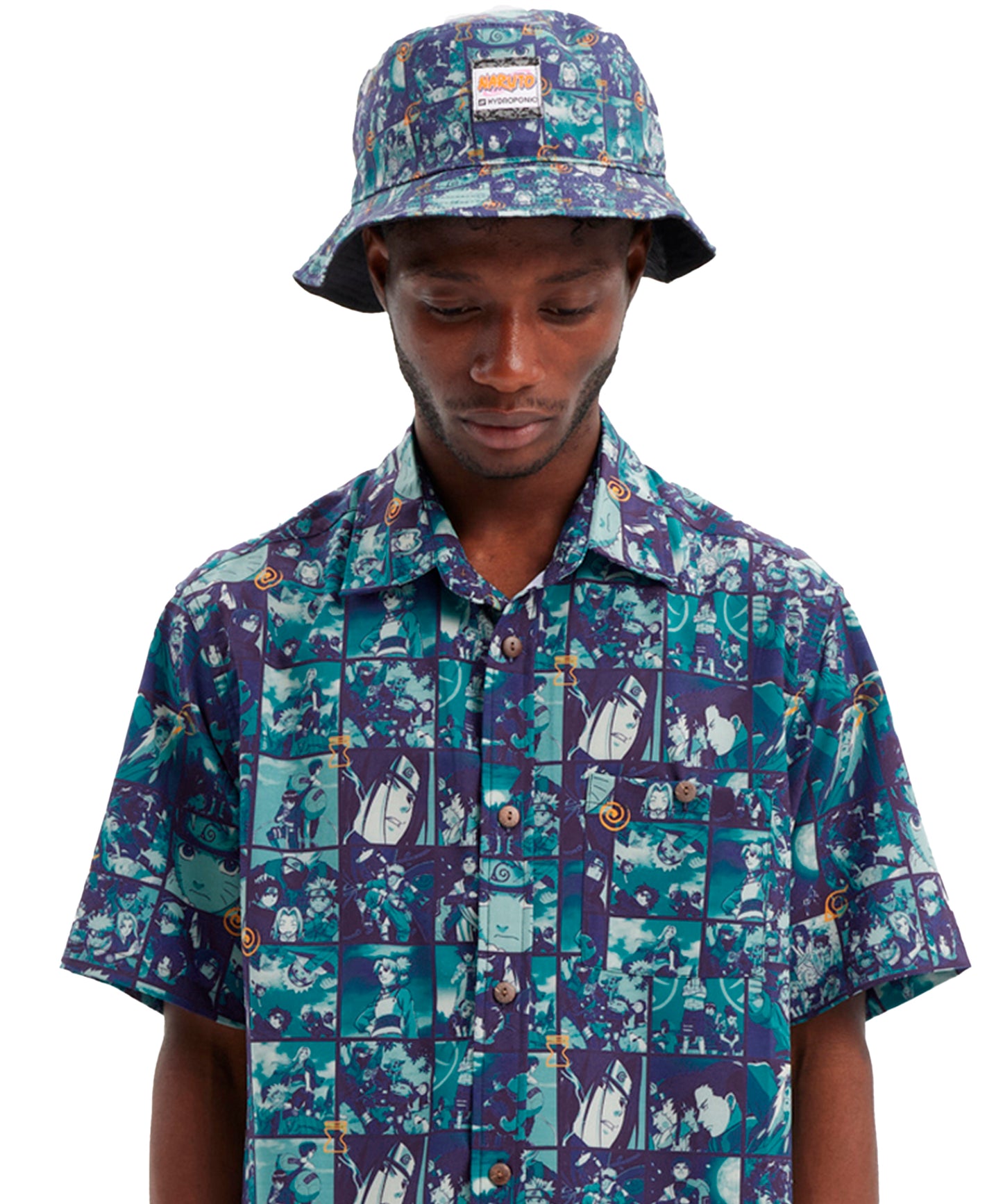 camisa-hydroponic-naruto-frame-estampado-completo-color-azul-manga-corta-comodidad y concienciación ecológica.
