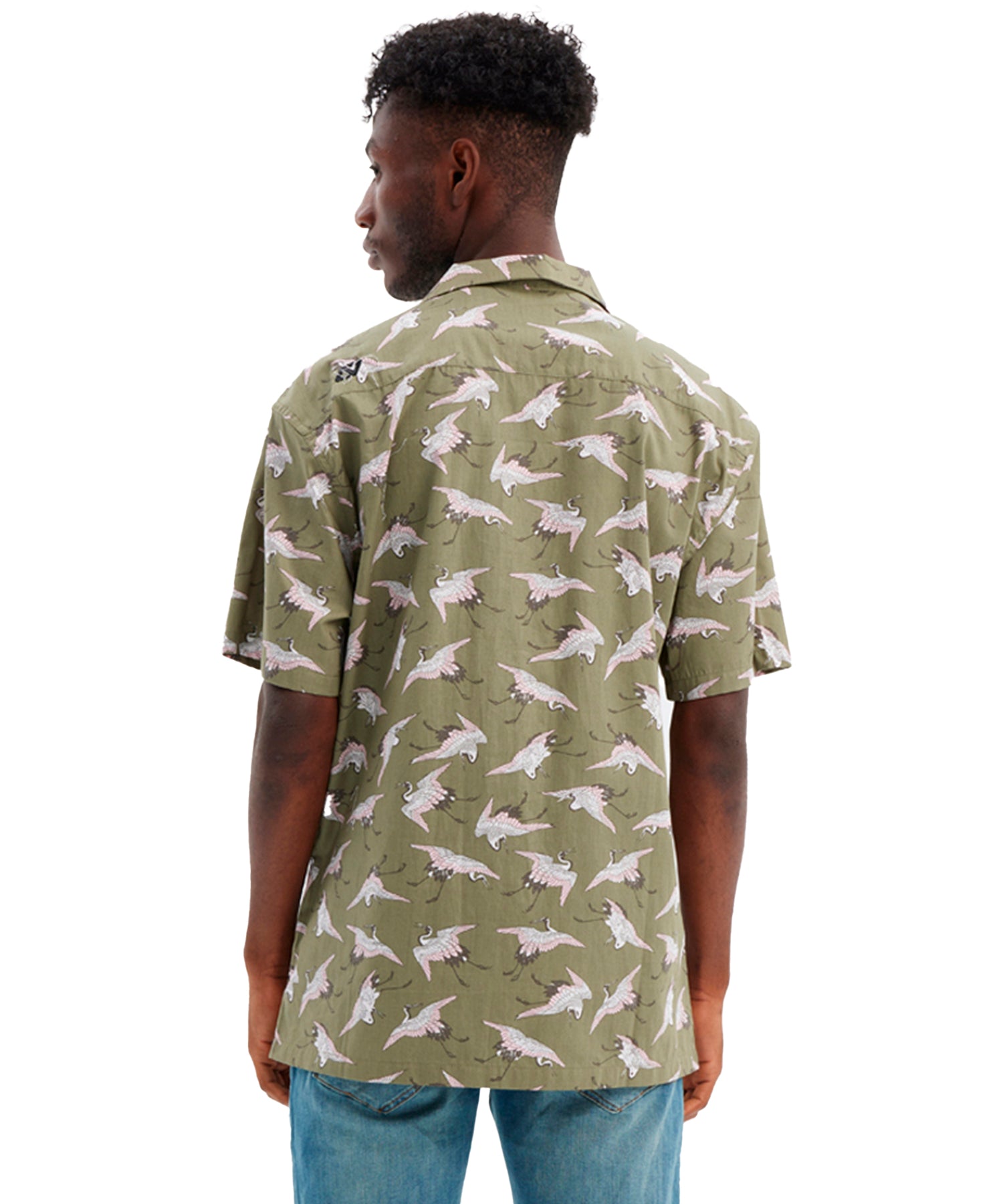 camisa-hombre-hydroponic-heron-green-100%-algodón-manga-corta-estampado-integral-color-verde