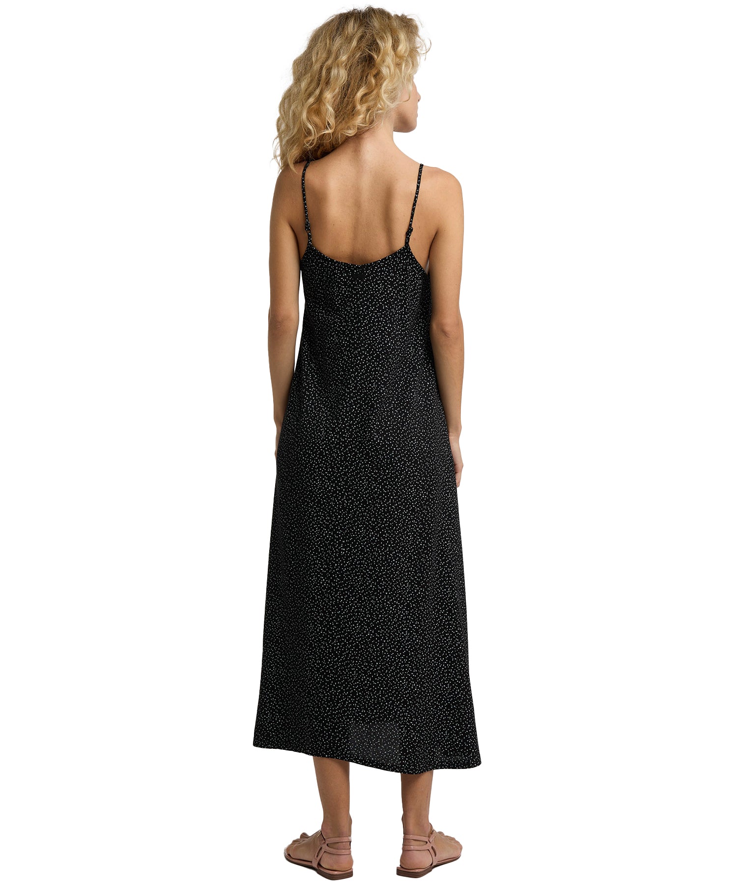 Cómodo-vestido-ragwear-vestido-ludvika-de-color-negro-tirantes finos y un estampado sofisticado-de-verano.