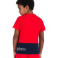 Camiseta para niño/a Champion-logo-kids-roja- con franja azul manga corta y cuello redondo -logo Champion en la parte inferior