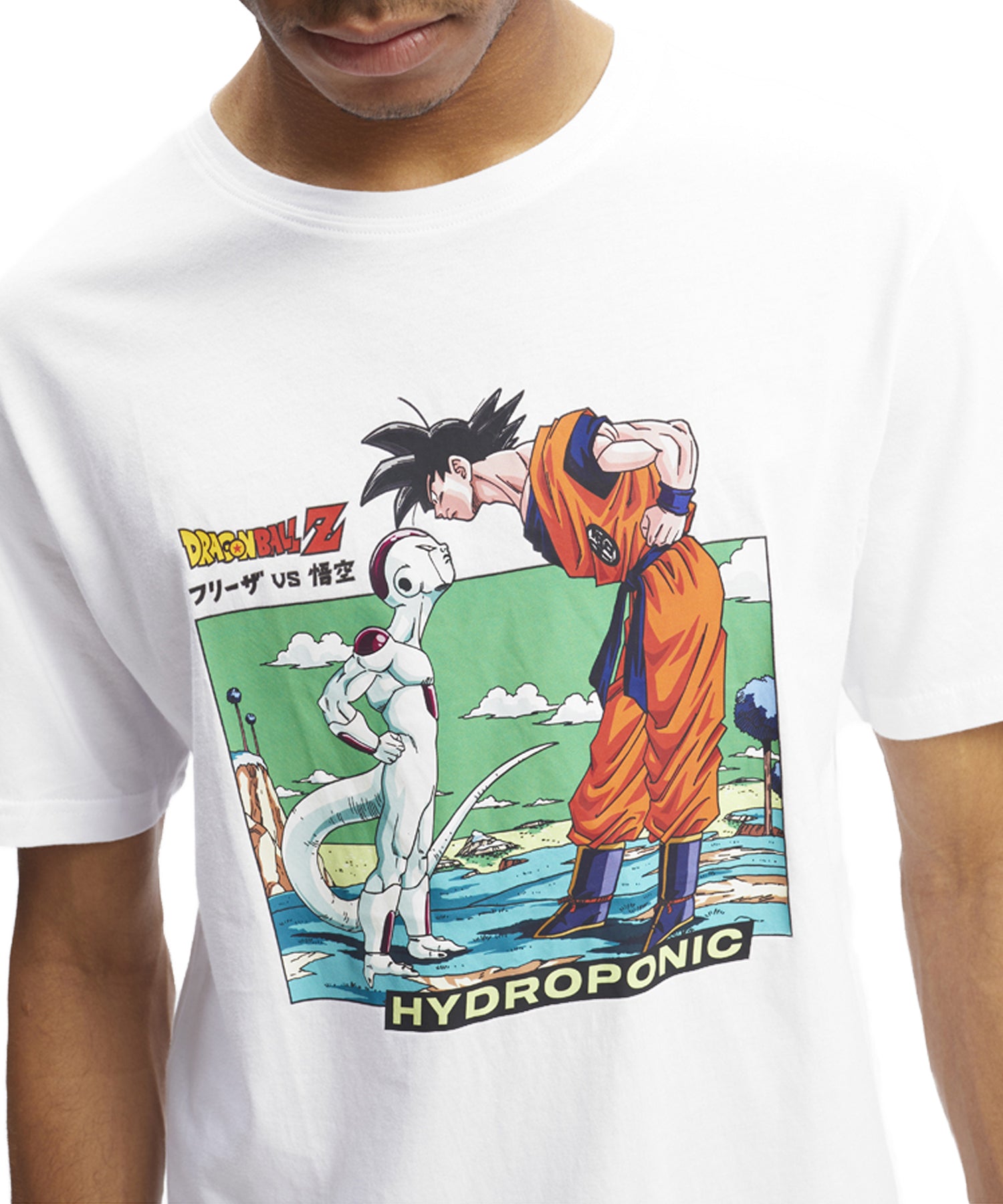hydroponic-camiseta--dragon-ball-z-frieza-vs-goku-color-blanco-serigrafía-dragon-ball-en-el-pecho.