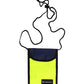 cartera hydroponic de loneta con cinta para colgar de el cuello, color fluor y azul ,cierre con velcro y logo hydroponic