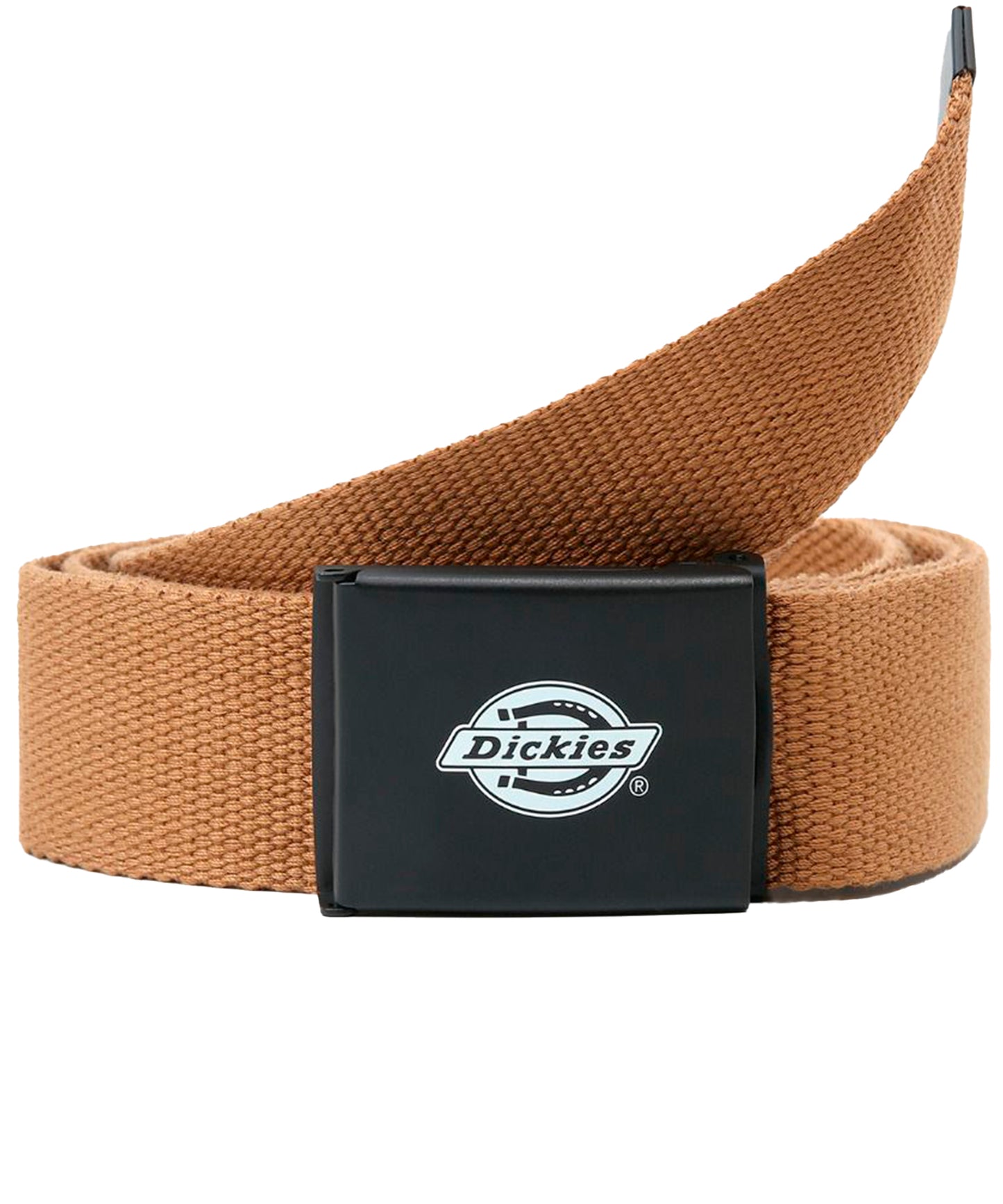 dickies cinturón loneta de color marrón y hebilla metálica con logo de dickies