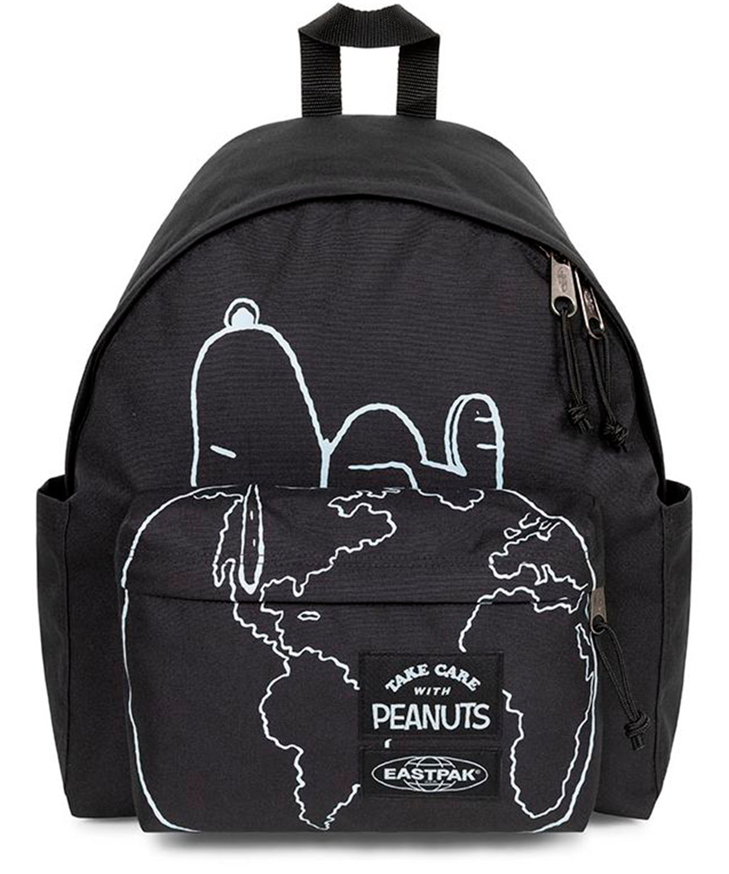 eastpak-mochila-day-pakr-colaboración-eastpak-x-peanuts-color-negro-4-bolsillos-exteriores-uno-interior-para-laptop-100%-Nylon-40-litros-capacidad.