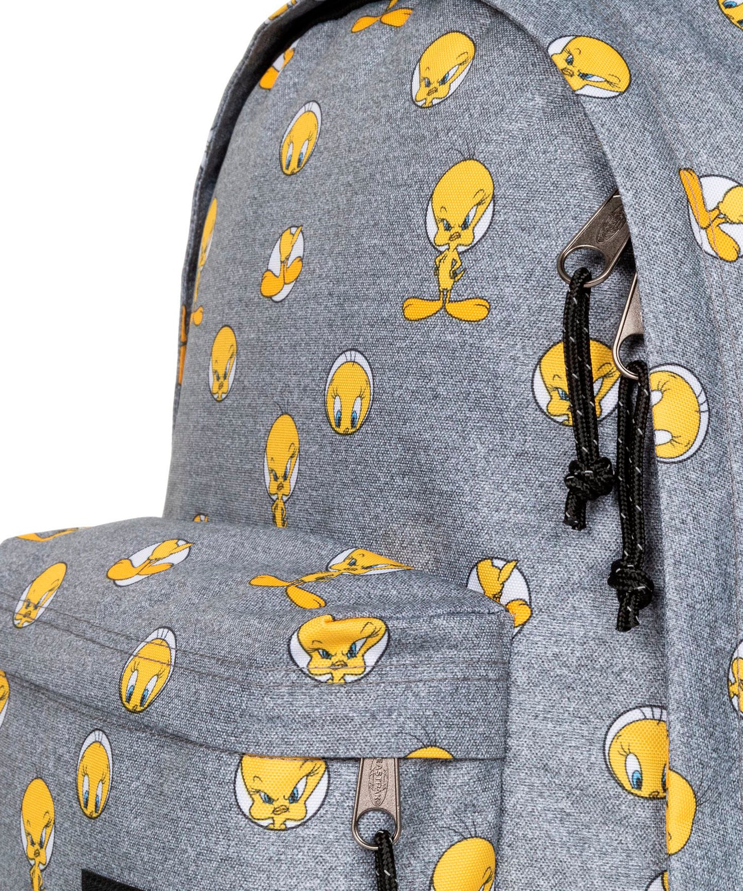 mochila-eastpak-out-of-office-con-estampado-tweety-grey-en-fondo-gris-27-litros-de-volumen-varios bolsillos