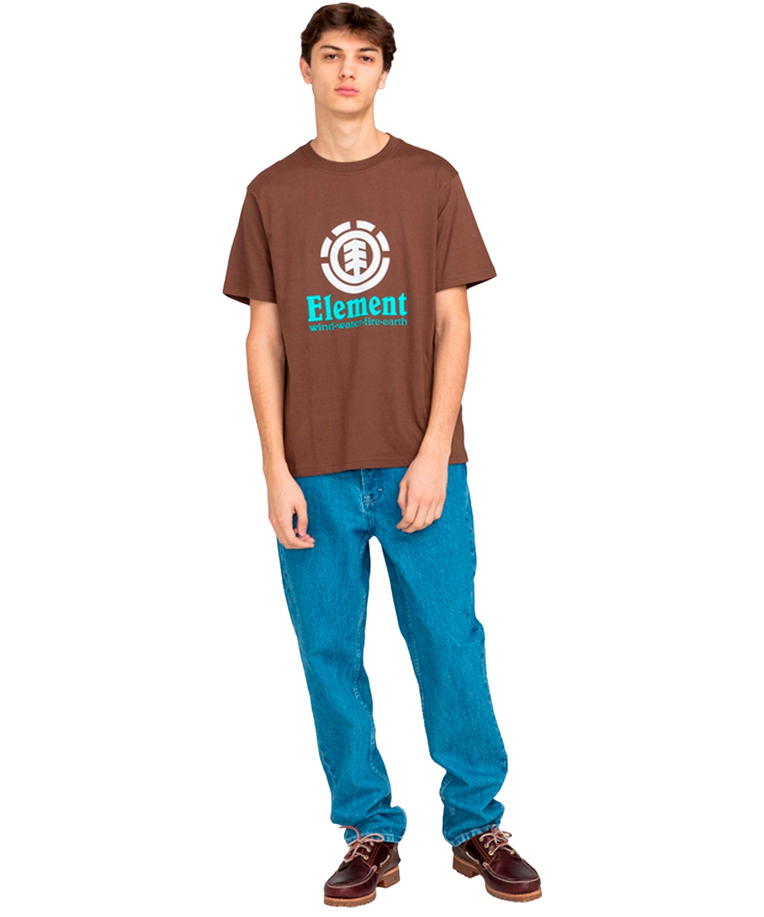 element-camiseta-vertical-color-marrón-serigrafía-Element-grande-en-el-pecho-algodón-orgánico.
