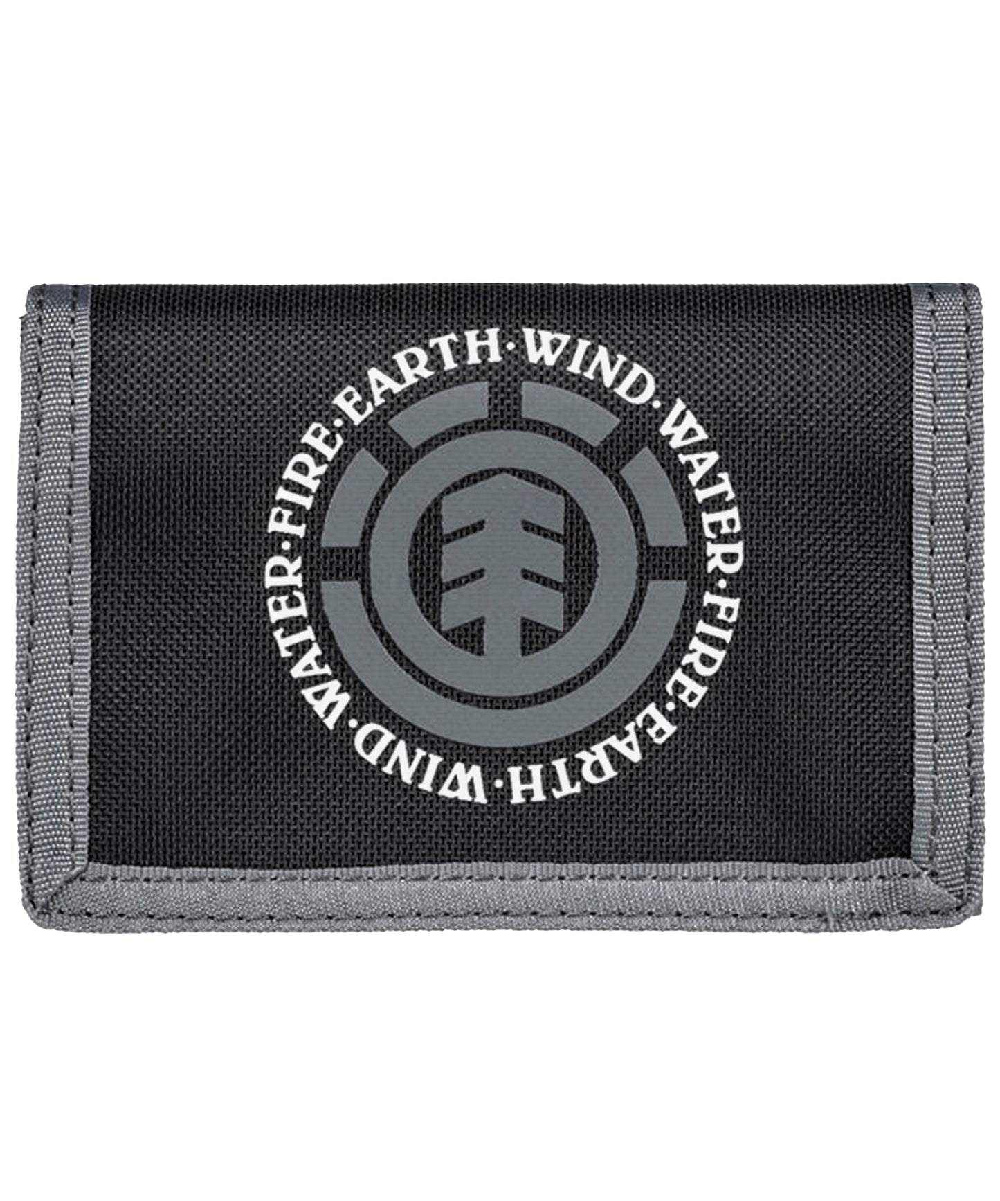 element-cartera tri-fold-army-billetera de tres hojas color-negro-ribete-gris-loneta de poliéster-logo element en el centro.