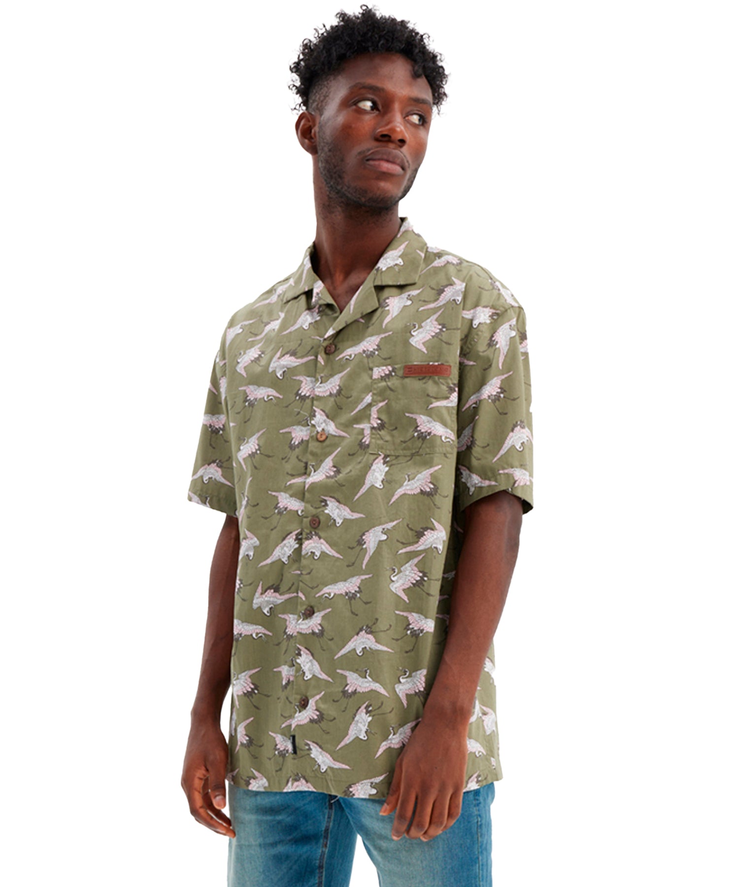 camisa-hombre-hydroponic-heron-green-100%-algodón-manga-corta-estampado-integral-color-verde