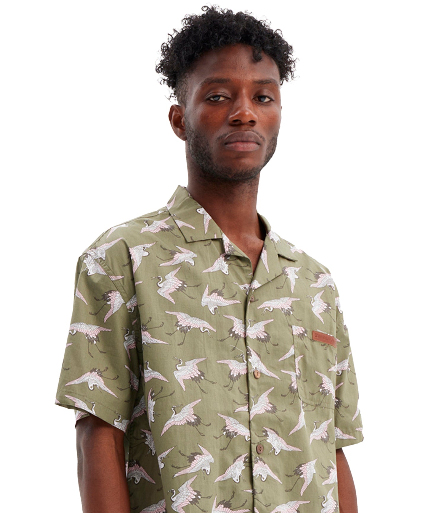 camisa-hombre-hydroponic-heron-green-100%-algodón-manga-corta-estampado-integral-color-verde