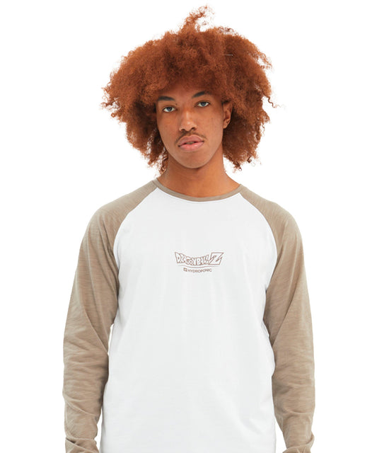hydroponic-camiseta-de-manga-larga-dragon-ball-z-saiyan-1-color-blanco-y-marrón-algodón-100%-logo-pequeño-en-la-parte-frontal.