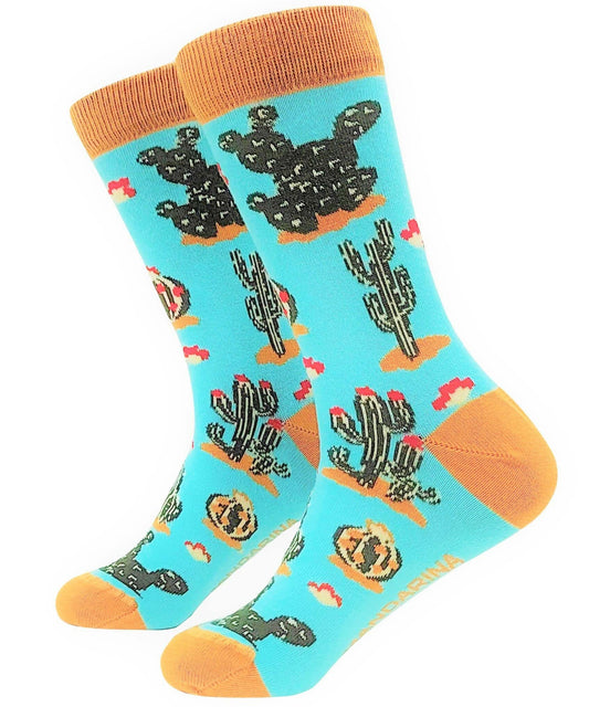 mandarina-socks-calcetines-cactus-azul-colores-y-diseños-llamativos-suave-algodón-90%-comodidad-asegurada