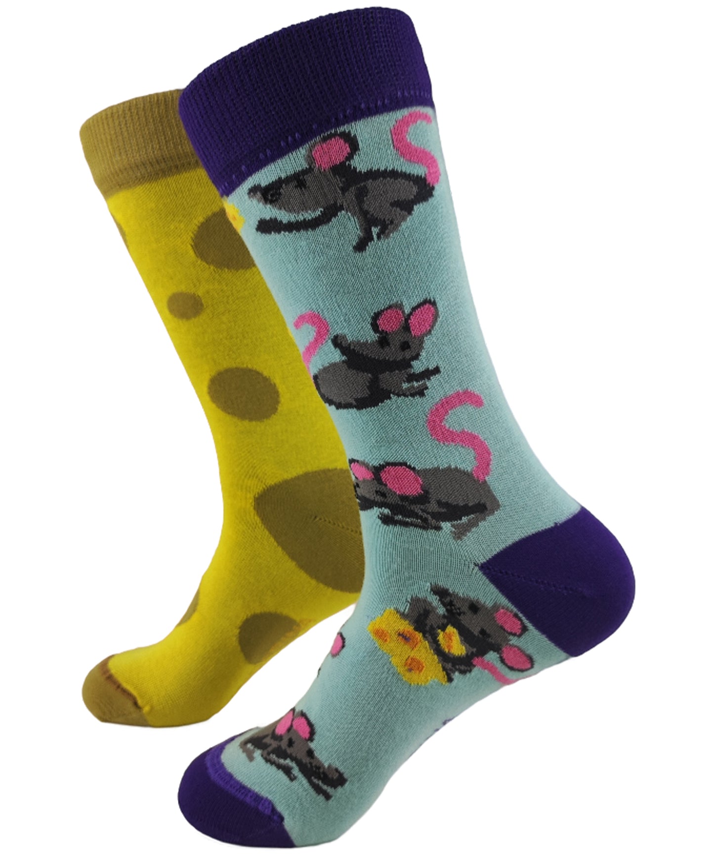 mandarina-socks-calcetines-cheese-and-mouse-color-amarillo-comodísimos-90%-algodón-divertidos-diseños
