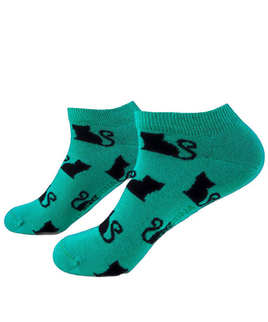 mandarina-socks-calcetines-cortos-green-cat-suavidad-y-transpirabilidad-color-verde-estampado-gatos-frescura-y-estilo