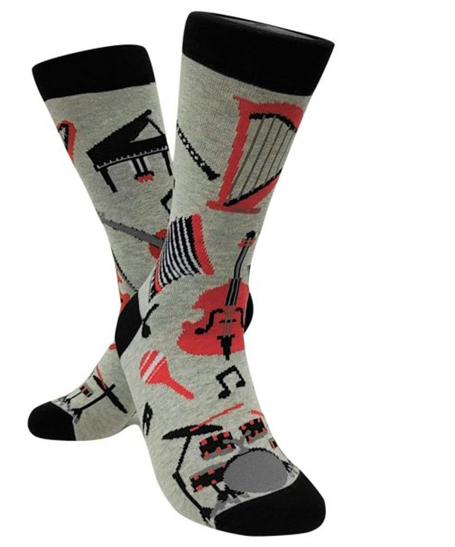 mandarina socks-music-instruments-calcetines-con-divertidos-estampados-algodón-90%-comodísimos-color-gris