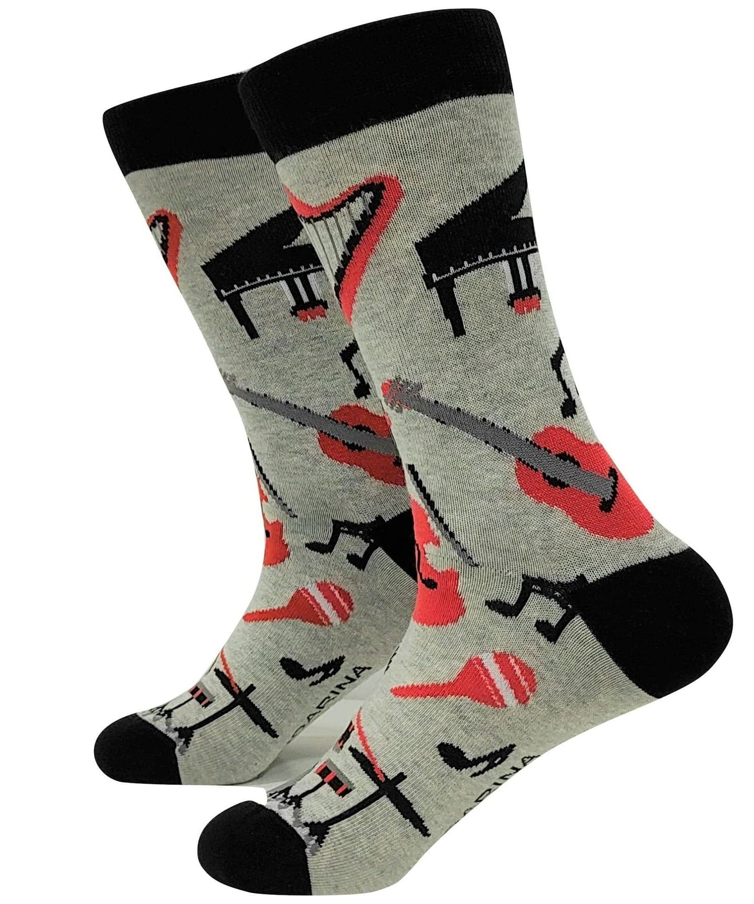 mandarina socks-music-instruments-calcetines-con-divertidos-estampados-algodón-90%-comodísimos-color-gris