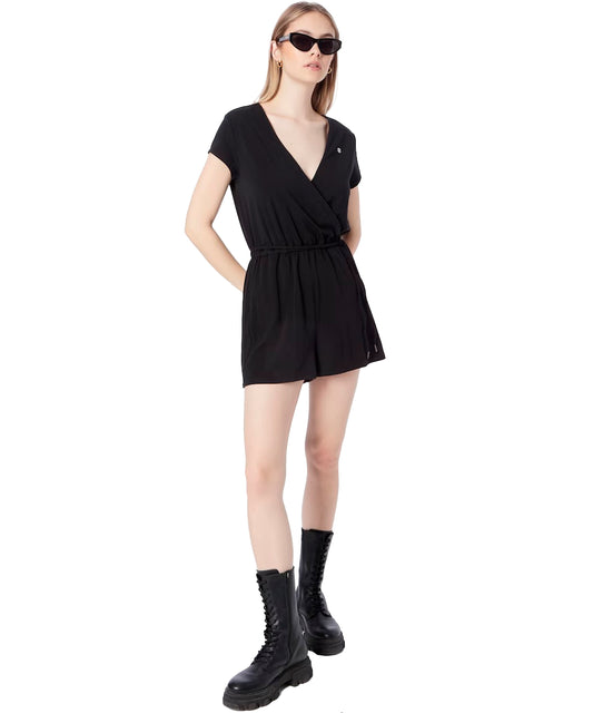 ragwear-vestido-corto-cruzado-sharna-vegano-color-negro-algodón-viscosa y elastano.