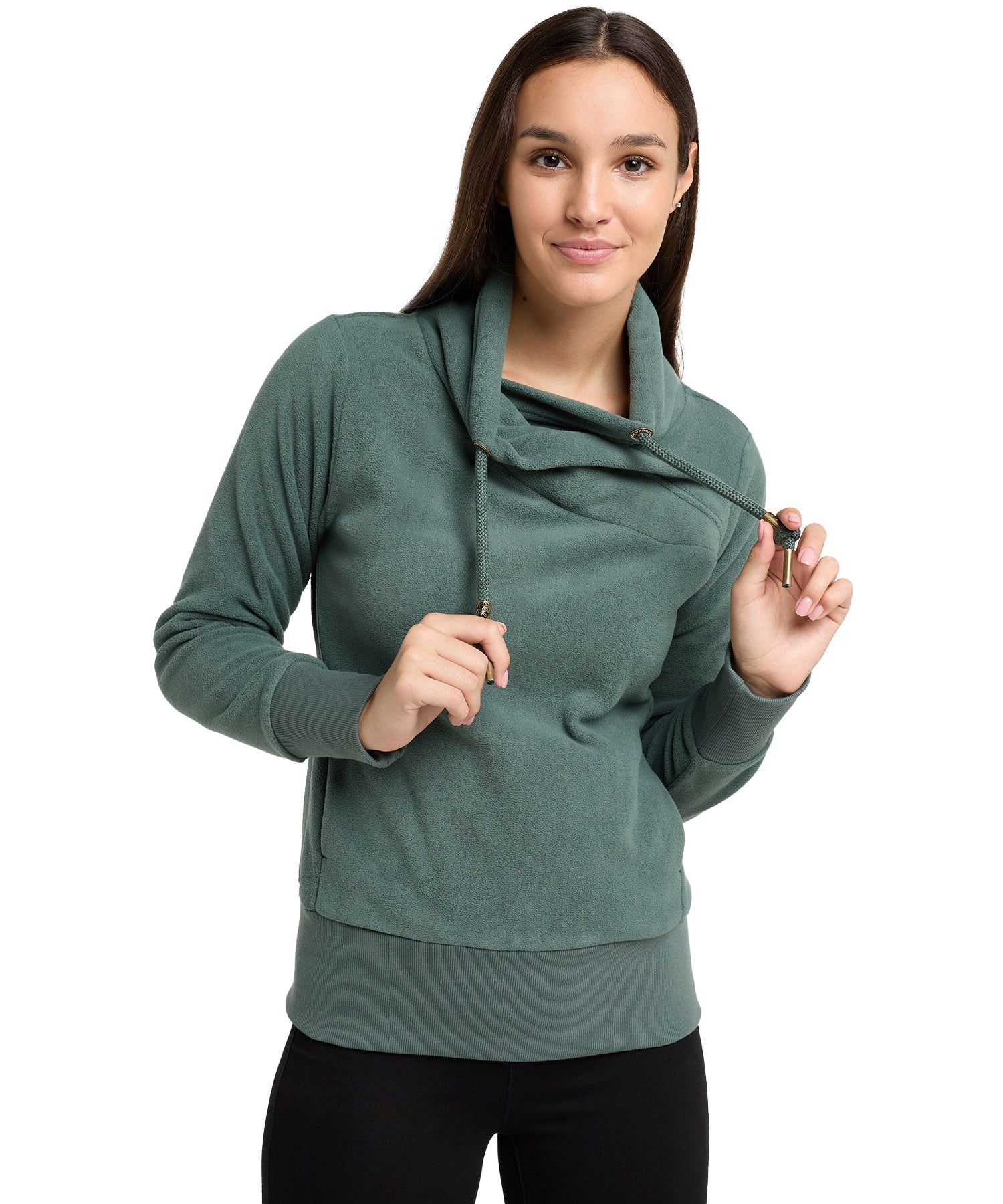 sudadera hecha de material polar super cómoda, color verde, bolsillos laterales y capucha con cordón