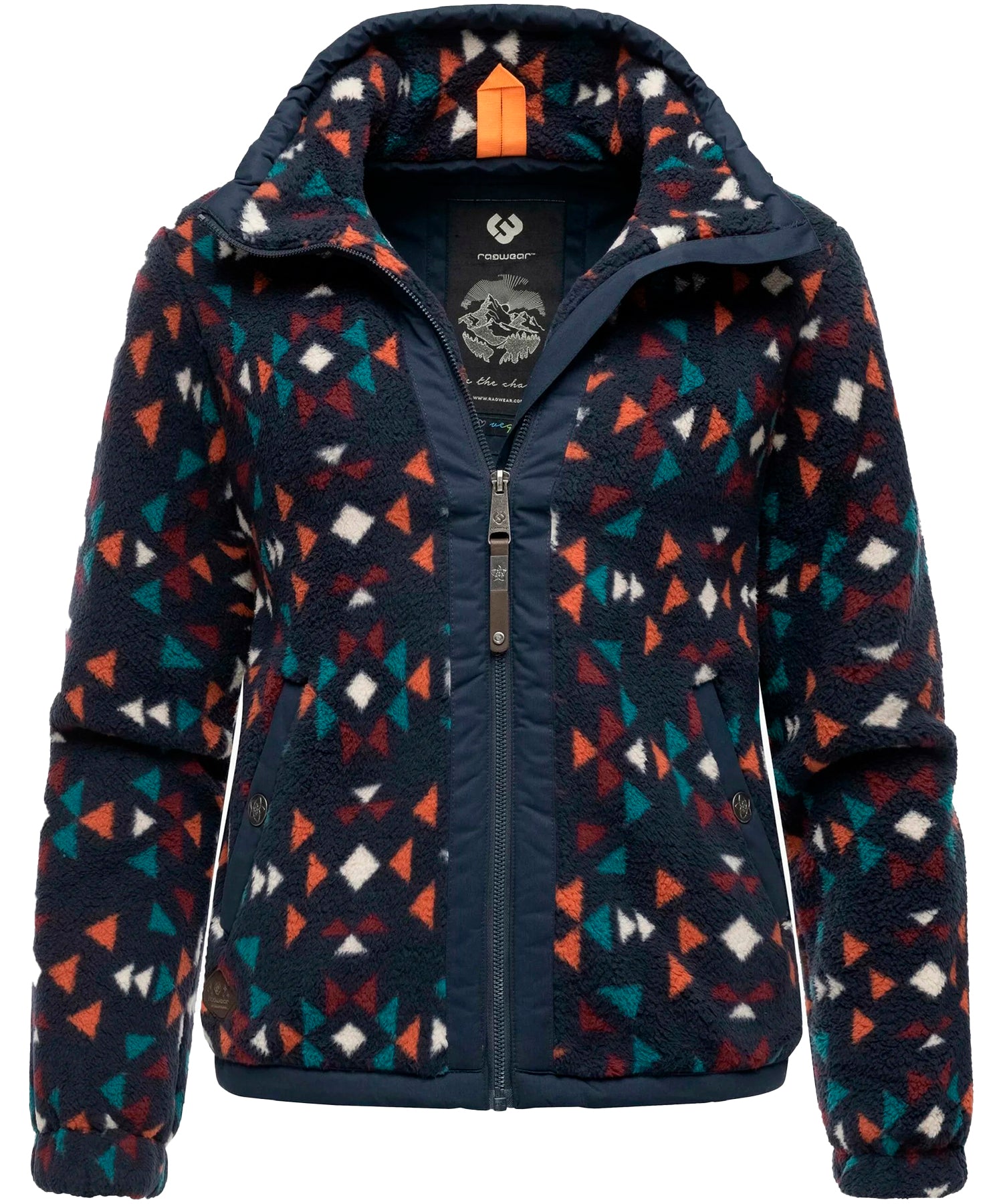 chaqueta polar extremadamente cómoda, estampado con motivos aztecas, cremallera central y dos bolsillos.