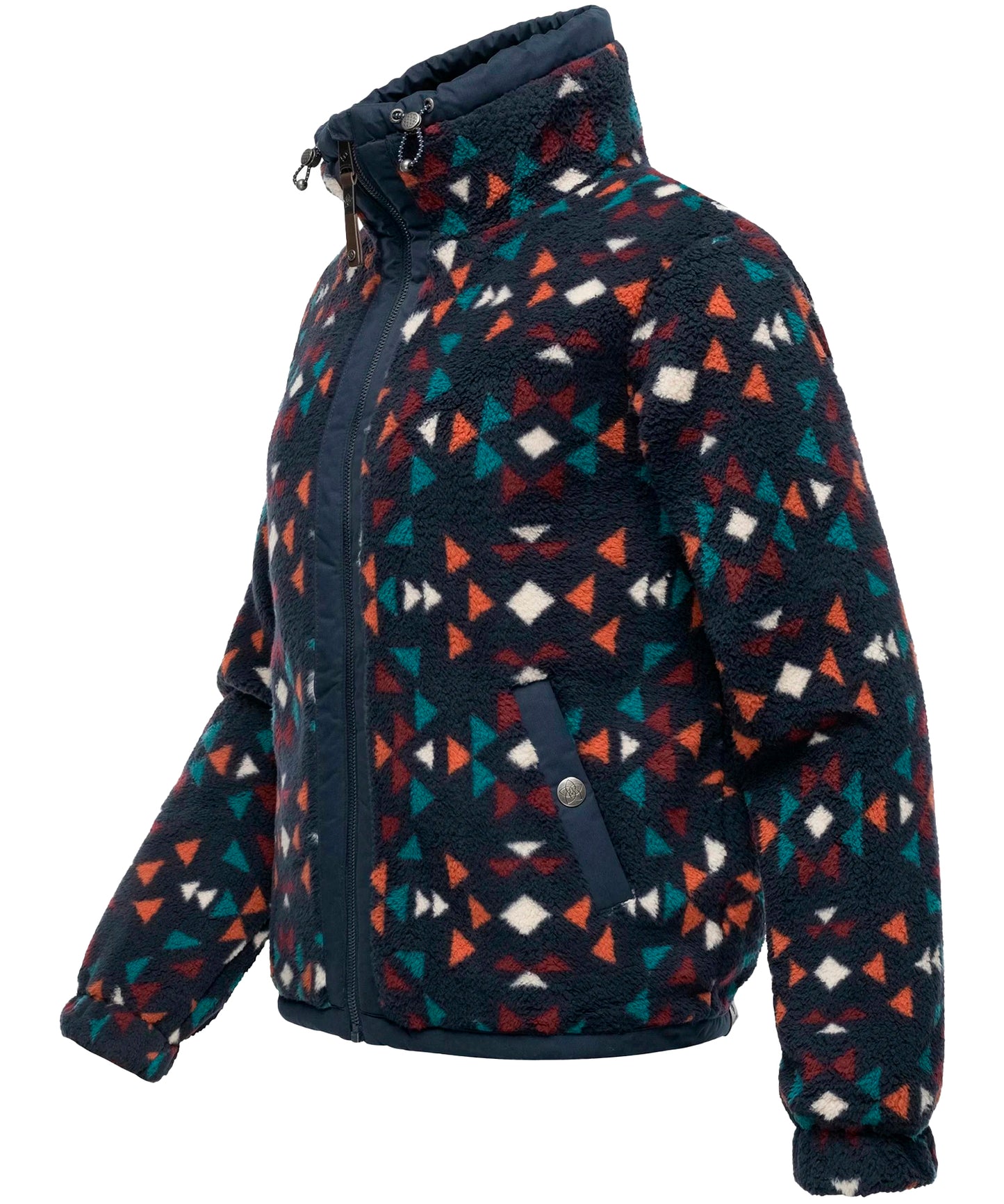 chaqueta polar extremadamente cómoda, estampado con motivos aztecas, cremallera central y dos bolsillos.