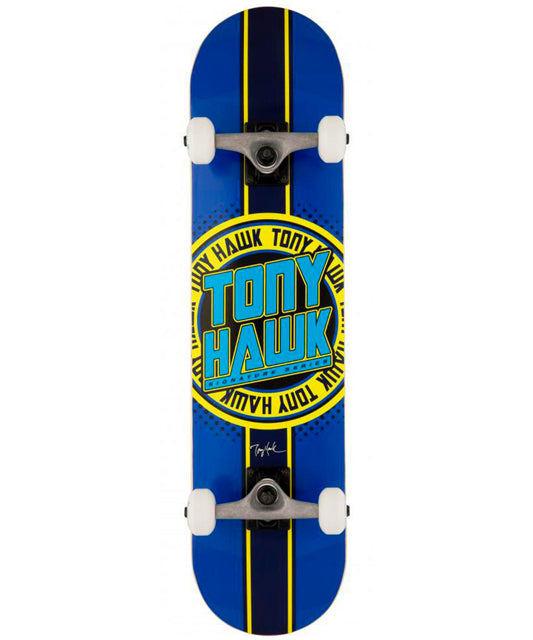 tony-hawk-skateboard-completo-semi-profesional-badge-logo-7.5-pulgadas-color-azul-amarillo-a-punto-para-patinar.