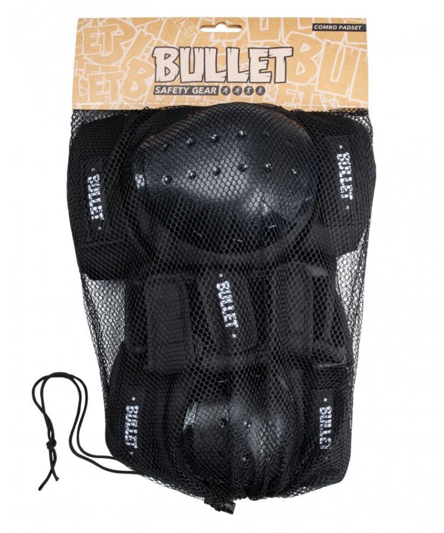 bullet-protecciones-skate-bullet-adulto-color negro-con-velcro-ajustable-tejido de calidad-acolchado-tapas-policarbonato