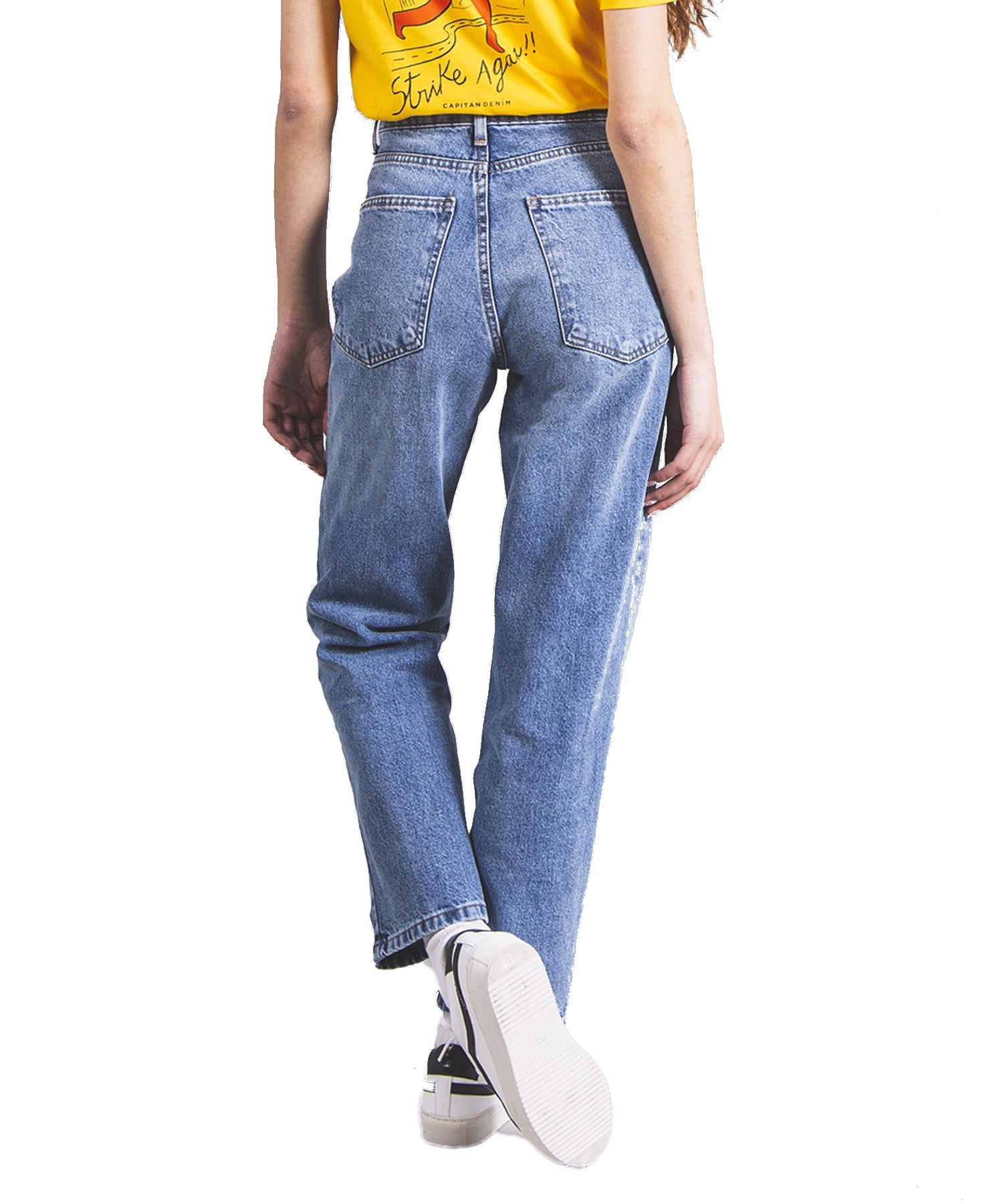 Pantalones Capitan Denim-Tuls vintage mid blue color denim-marca nacional-cintura alta, corte recto-animal-free-100%algodón