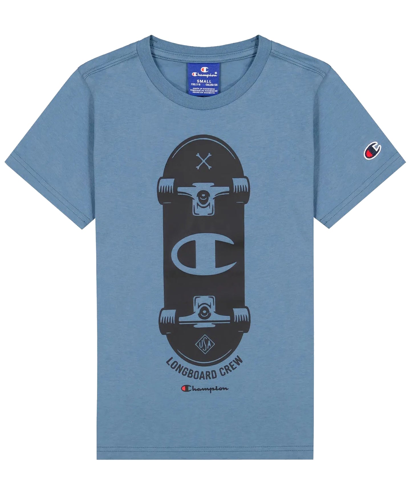 champion camiseta skateboard graphic de color azul y manga corta algodón de calidad 100 por cien -para niños/as.