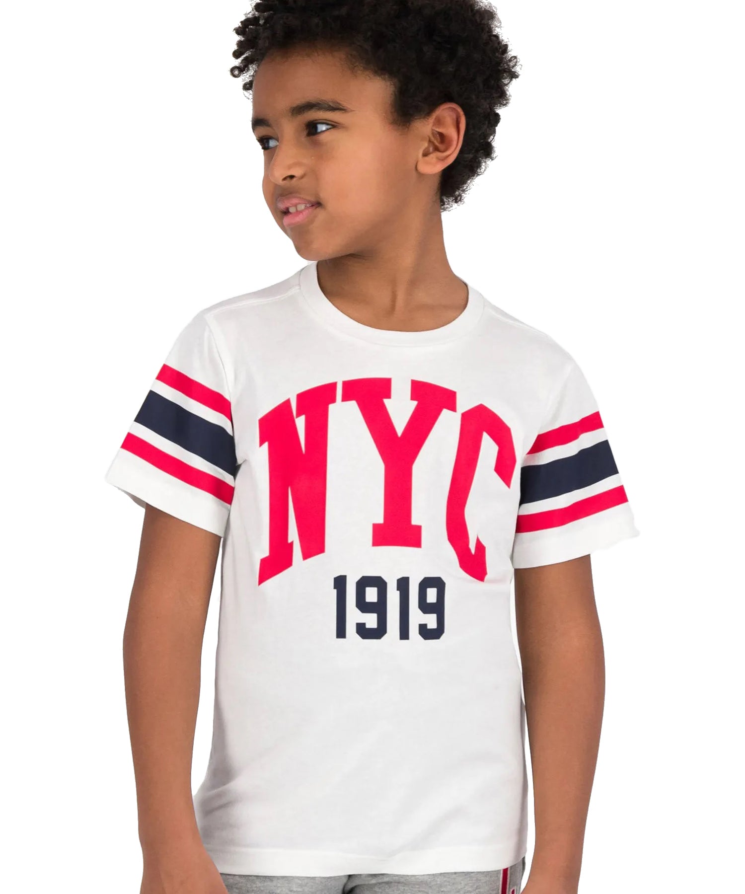 1500 × 1800 px  Champion camiseta para niño / as con logo vintage NYC -color blanco.