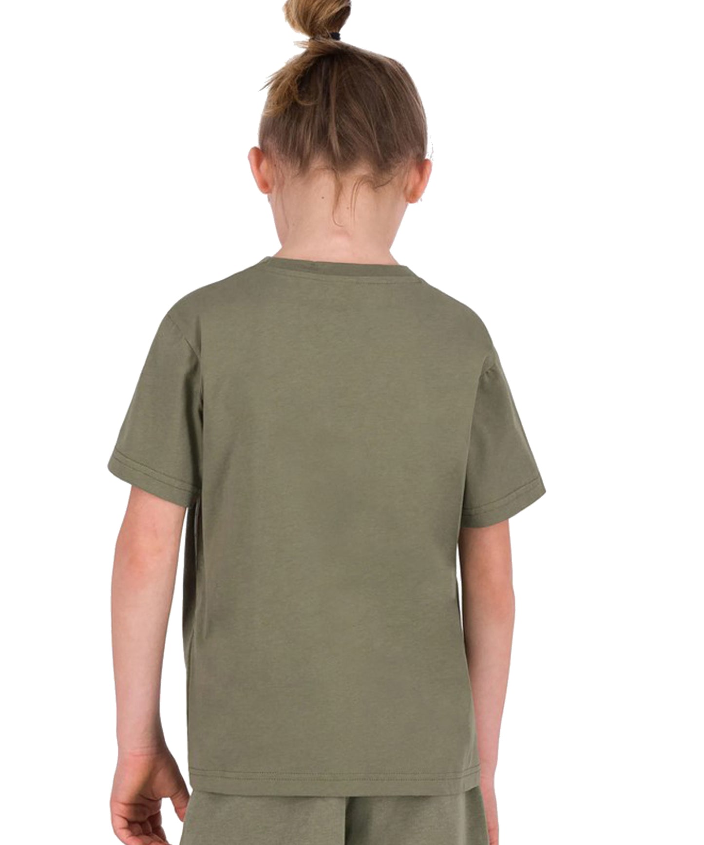 Camiseta para niños / as Champion con un corte clásico-color verde y logo Champion en el pecho y en el brazo.