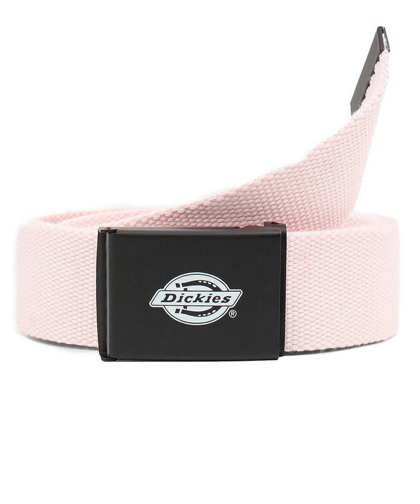 dickies cinturón loneta de color rosa y hebilla metalica con logo de dickies