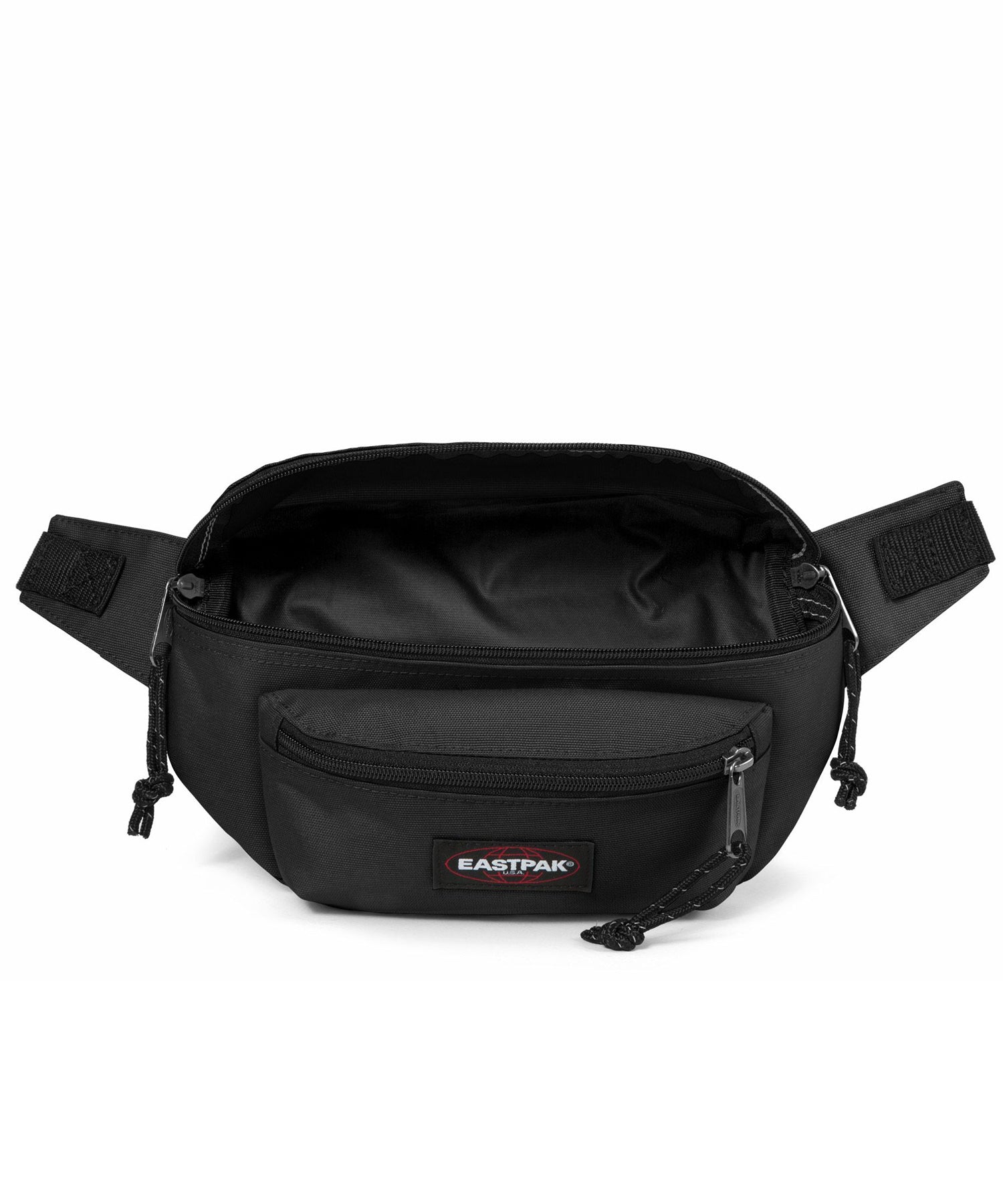 eastpak-doggy bag riñonera amplia de color negro oscuro-dos bolsillos delanteros y uno trasero-calidad y durabilidad eastpak