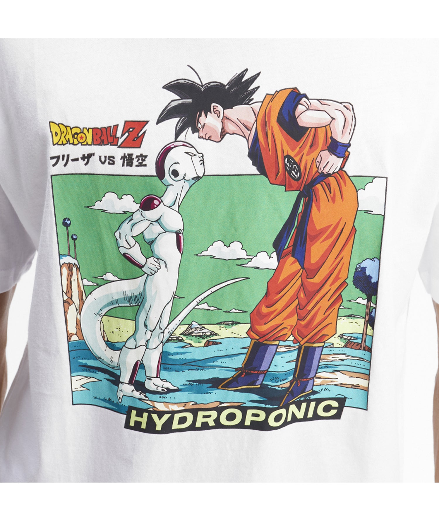 hydroponic-camiseta--dragon-ball-z-frieza-vs-goku-color-blanco-serigrafía-dragon-ball-en-el-pecho.