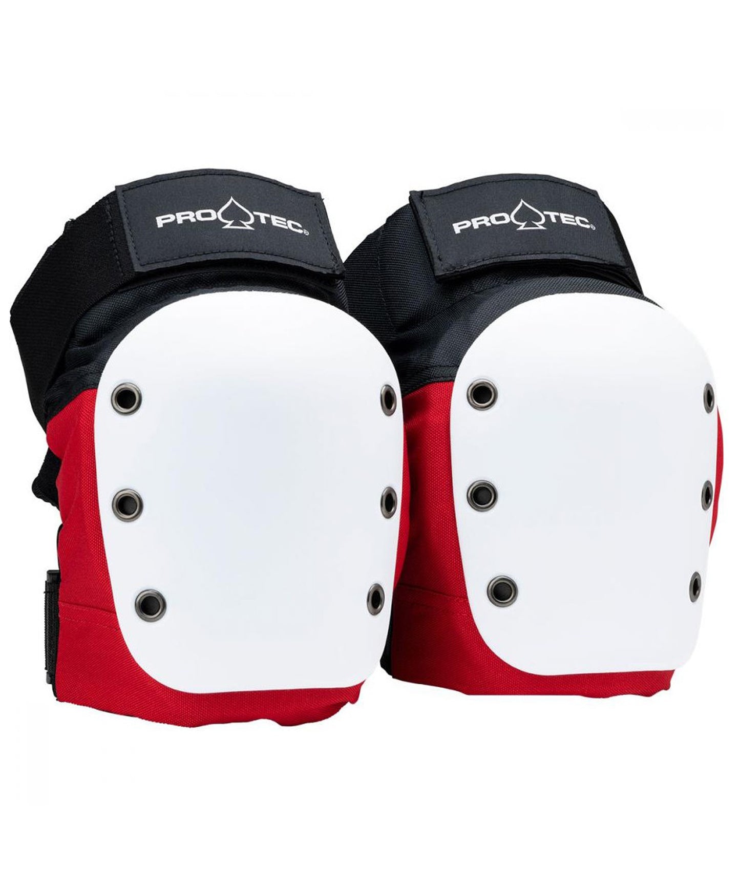 pro-tec-street-knee-elbow-pad-set-color-blanco-rojo-negro-telas duraderas de alta calidad-rotección completa sin restringir el movimiento-