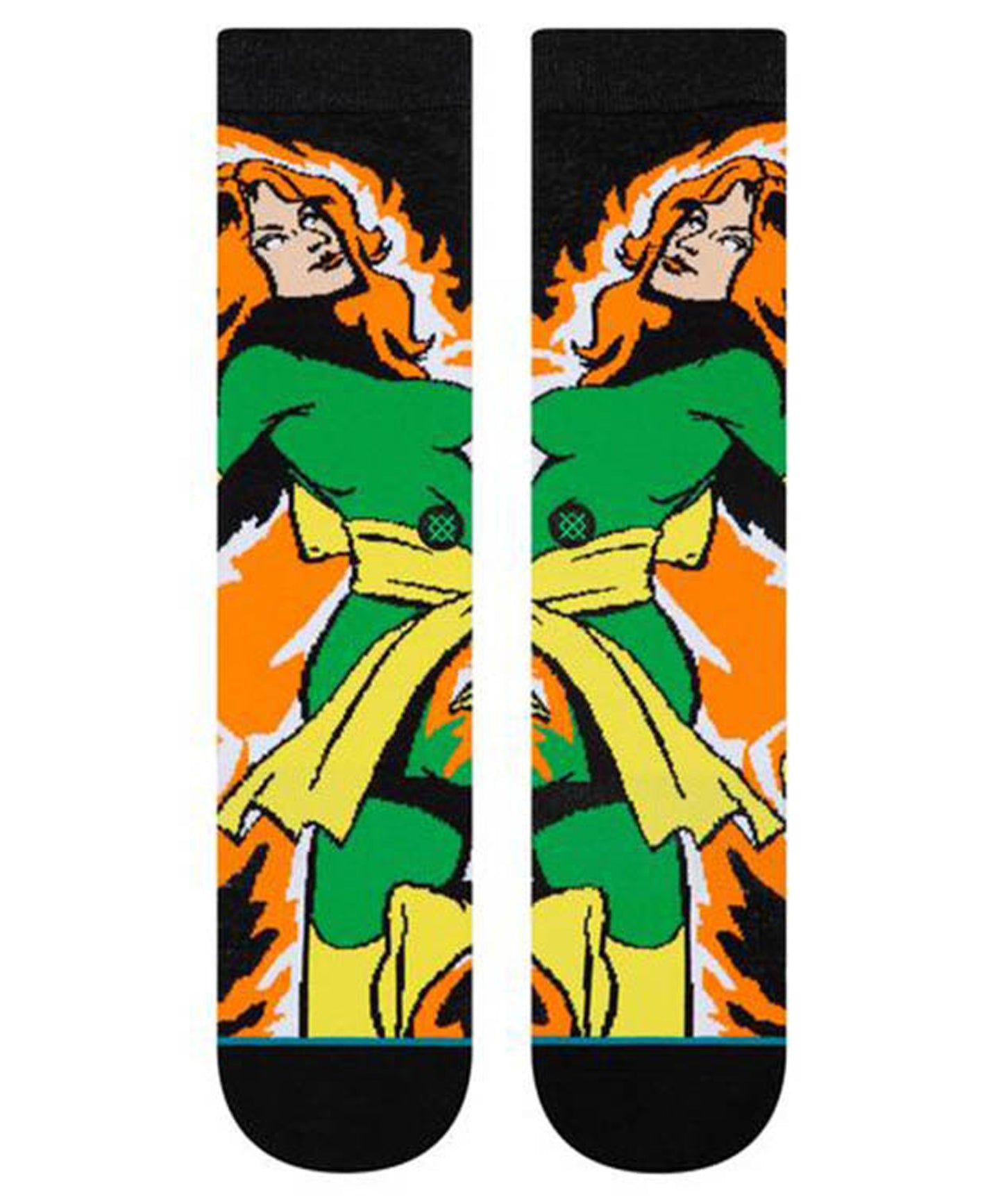 stance-calcetines-jean-grey-basado en los personajes de x-man-calcetín. clásico a 7 pulgadas por encima del tobillo-Soporte de arco elástico-color naranja-verde