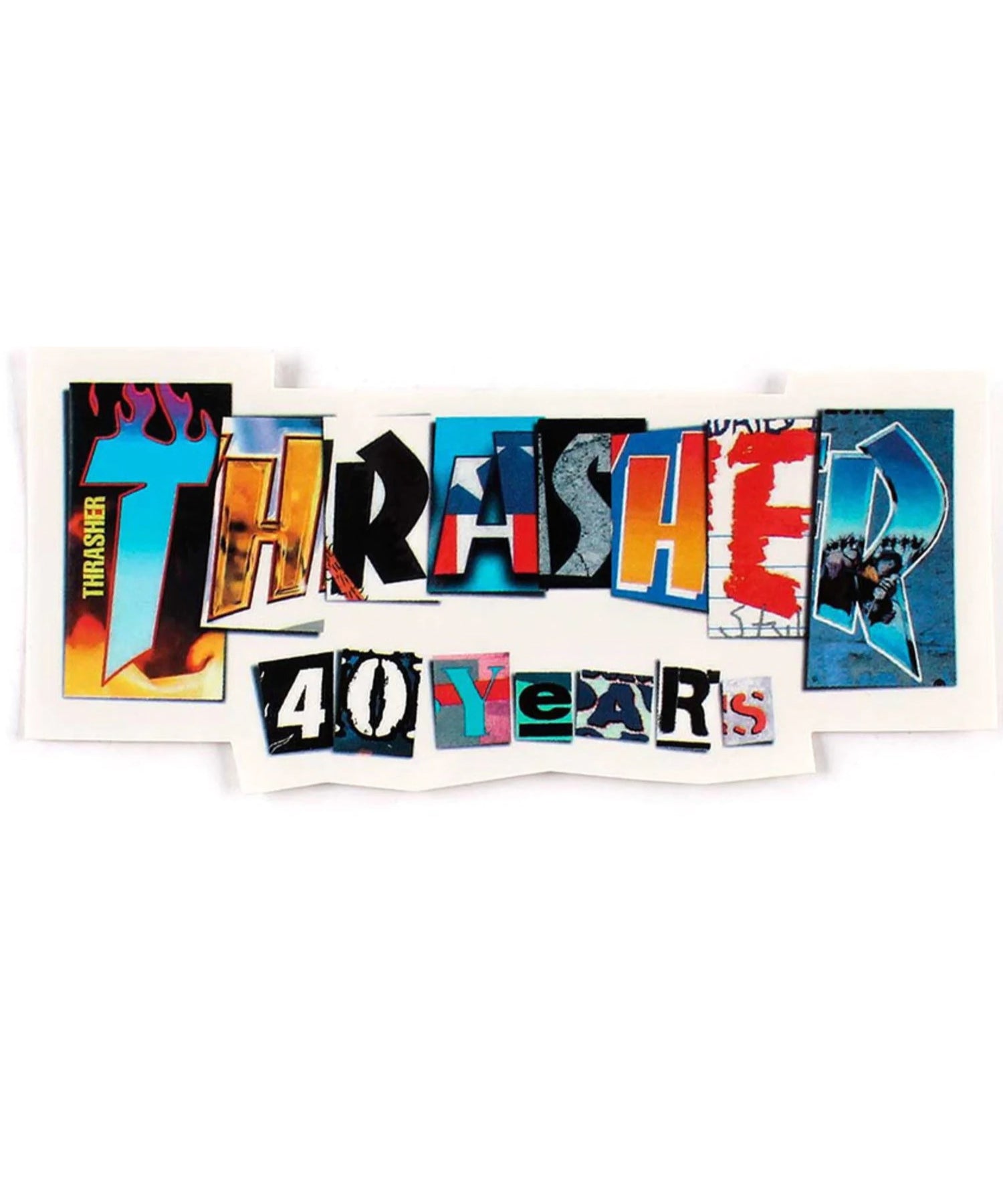 thrasher-pegatina-40-years-40 años de las portadas clásicas de Thrasher colocadas en un adhesivo de 2,75 "de alto x 6" de ancho.