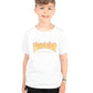 thrasher-t-shirts-flame-kids-whte camiseta blanca para niños/as de Thrasher-100% algodón.-logo thrasher en amarillo
